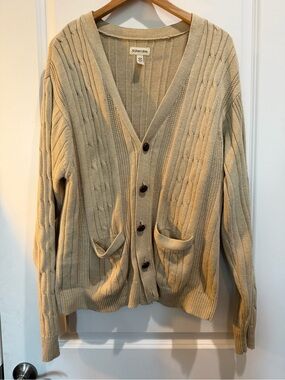 St. John's Bay Cable Knit Button Front Cardigan Beige Women's Medium